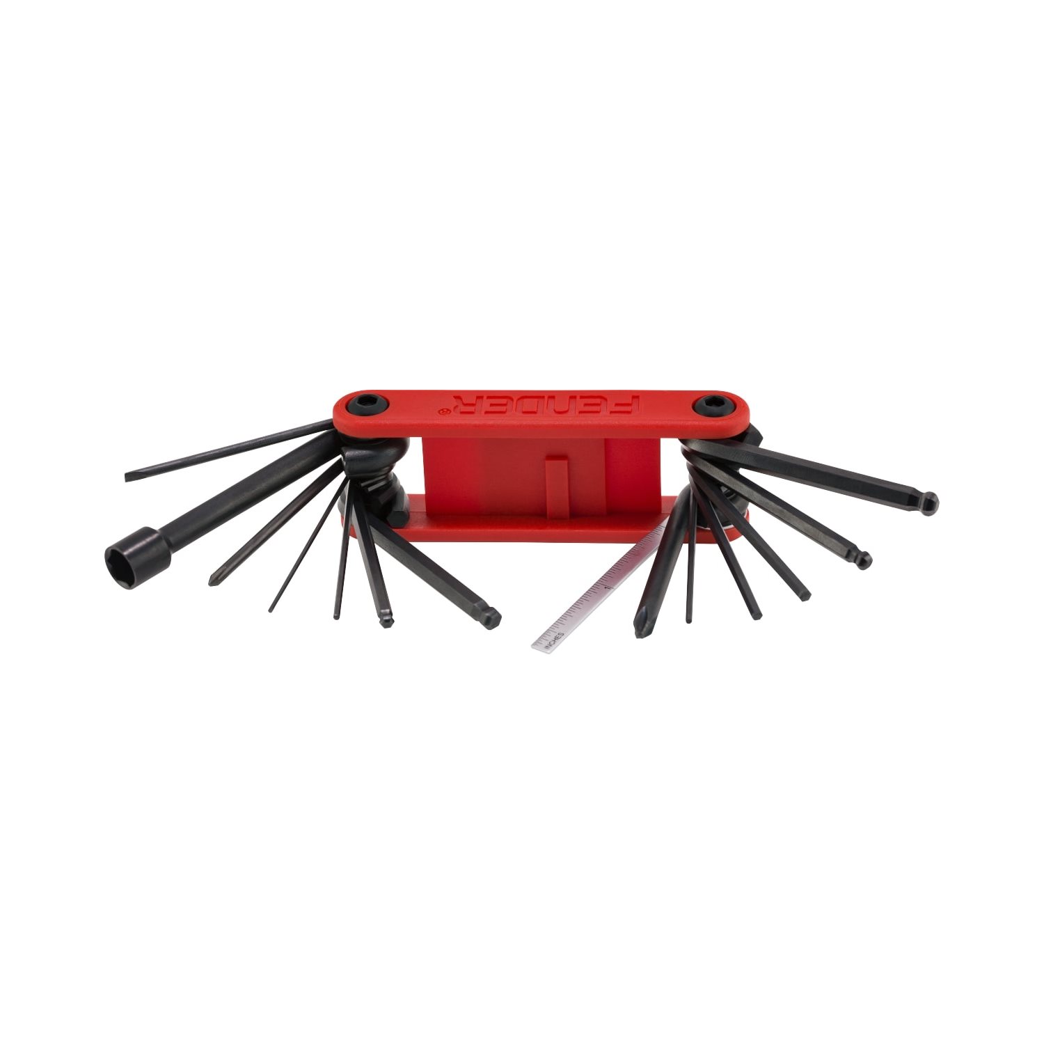 Fender Multi-Outil Guitare/Basse 14-en-1 Rouge - Clés Hexagonales, Tournevis, Douille Truss Rod