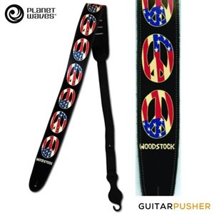 PLANET - 25LW06 - SANGLE DE GUITARE EN CUIR WOODSTOCK - DRAPEAU DE LA PAIX